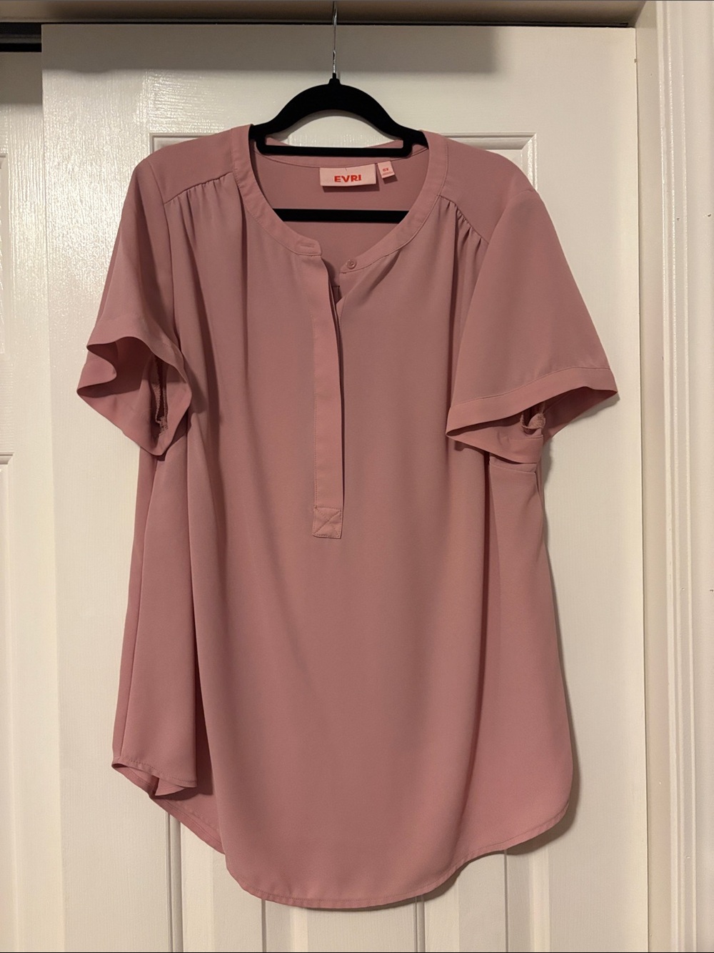 EVRI Blush Pink Short Sleeve Henley Blouse